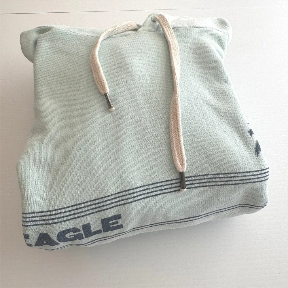 Vtg American Eagle Bonfire Hoodie M Seafoam Palm Tree‎ Graphic Y2K Pullover